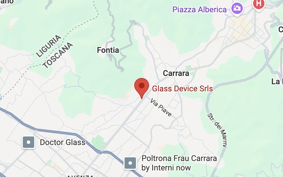 posizione sulla mappa della sede di glass device a Carrara
